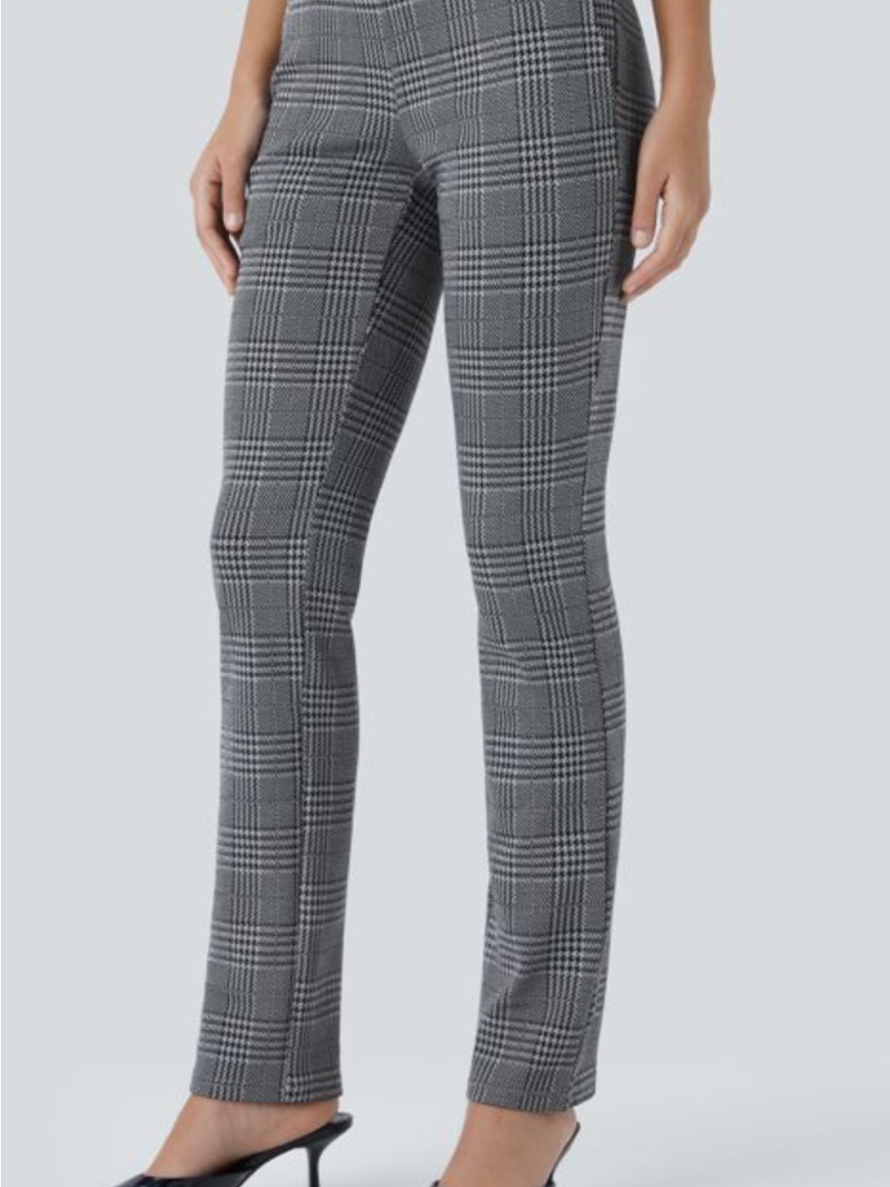 HALARA Gray Plaid Straight-Leg Ponte Pants
